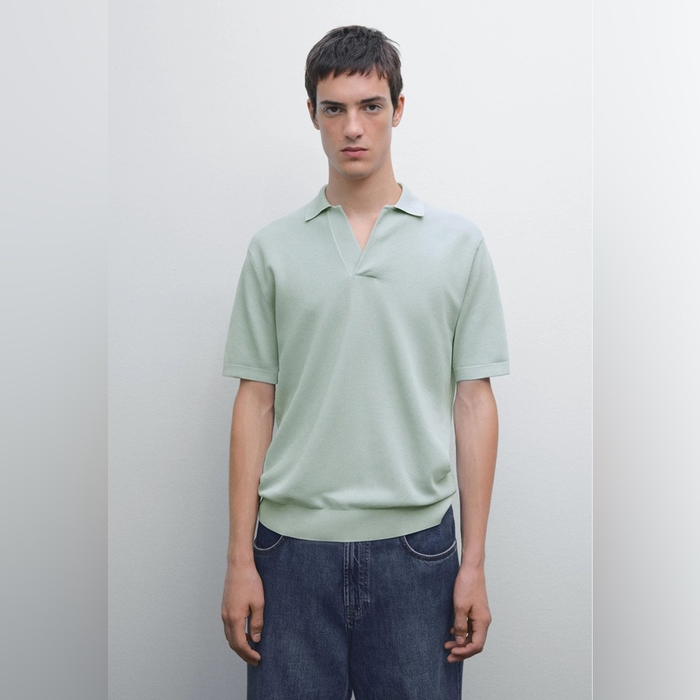 Massimo Dutti Short Sleeve Polo Shirt in Evergreen